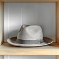 Classic Grey Fedora Hat on Wooden Shelf Royalty Free Stock Photo