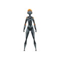 Gray female robot space suit, superhero, cyborg costume, back view vector Illustration on a white background