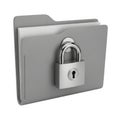 Gray file folder secured with a shiny silver padlock isolated on white background Royalty Free Stock Photo