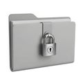 A gray file folder secured with a silver padlock isolated on white background Royalty Free Stock Photo