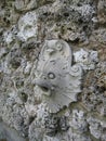 Fish Face Stone Carved Sculpture on Rock Wall Grotto