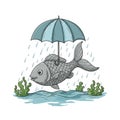 Gray Fish with Umbrella in Rain Royalty Free Stock Photo
