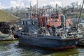 Commercial fishing boats docked to the pier Royalty Free Stock Photo