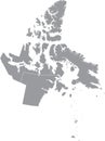 Gray map of the regions of NUNAVUT, CANADA