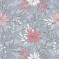 Gray floral seamless pattern. Hand-drawn large daisies with leaves for fabric, home textile and paper