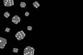 Gray flying dice on a dark background 3D illustration