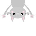 Gray funny cat Head silhouette hanging upside down. Eyes, hands. Baby kitten. Cute cartoon character Baby collection. Kawaii pet a Royalty Free Stock Photo