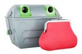 Gray garbage container with coin purse. 3D rendering