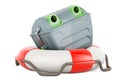 Gray garbage container inside lifebelt. 3D rendering Royalty Free Stock Photo