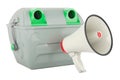 Gray garbage container with megaphone. 3D rendering Royalty Free Stock Photo