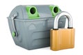 Gray garbage container with padlock. 3D rendering Royalty Free Stock Photo