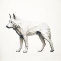 Minimalistic Polygonal White Wolf Art Illustration With Detailed Cross-hatching