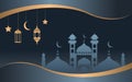 Gray gradient template for islamic ramadan celebration with silhouette of mosque. Ramadan Design vector illustration banner, flyer Royalty Free Stock Photo