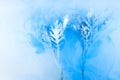 Flower water blue background white inside under paints acrylic smoke streaks grass sea haze blur underwater world planet