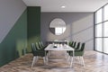Gray and green dining room interior Royalty Free Stock Photo