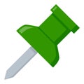 Green Thumbtack Pushpin Flat Icon on White
