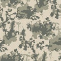 Gray grey beige camouflage fabric texture background. Various camouflage concealing deceptive spots on light beige.
