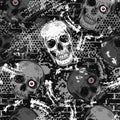 Gray grunge camouflage pattern with human skulls Royalty Free Stock Photo