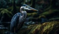 Gray heron standing on branch in swamp generated by AI