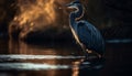 Gray heron standing in tranquil swamp water generated by AI