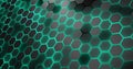 Gray hexagons glowing with green light on a black background.