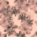 Gray Hibiscus Design. Pink Watercolor Textile. Brown Seamless Textile. Flower Texture Pattern Leaves. Tropical Foliage. Summer Lea Royalty Free Stock Photo