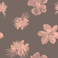 Gray Hibiscus Leaf. Pink Watercolor Texture. Coral Seamless Textile. Flower Illustration Pattern Wallpaper. Tropical Decor. Summer Royalty Free Stock Photo