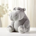 Gray Hippo Plush Stuffed Animal - Large-scale Table Decor