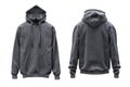 Gray hoodie mockup, front and back views, isolated on white background. Generated AI Royalty Free Stock Photo