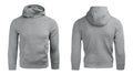 Gray hoodie, sweatshirt mockup, isolated on white background