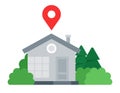 House with a red mark Drone delivery vector icon flat isolated.