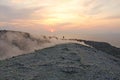 Gray Hydrogen Volcano and Volcano Craters on Vulcano Island, Lipari, Italy. Sunset, Gas, Sulfur, Poisonous Pairs, Evaporation