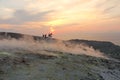 Gray Hydrogen Volcano and Volcano Craters on Vulcano Island, Lipari, Italy. Sunset, Gas, Sulfur, Poisonous Pairs, Evaporation