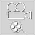 Gray icon with white silhouette of a movie camera Royalty Free Stock Photo
