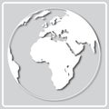 Gray icon with white silhouette of a world map