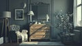 Gray interior with dresser and decor. AI Generative Royalty Free Stock Photo