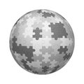 Gray jigsaw puzzle pieces pattern texture on ball or sphere shape isolated on white background. Mock up design. 3d abstract Royalty Free Stock Photo