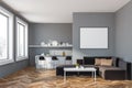 Gray kitchen with bar and sofa, poster Royalty Free Stock Photo