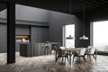 Gray kitchen corner with bar and dining table Royalty Free Stock Photo