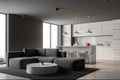 Gray kitchen and living room corner Royalty Free Stock Photo