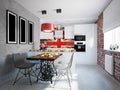 Gray kitchen in loft-style