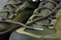 Gray laces on military boots