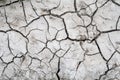 Gray land cracked during drought with a small amount of dry grass Royalty Free Stock Photo