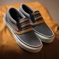 Gray Leather Vans Slip-ons With Bold Colorful Lines