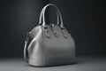 Gray leather women\'s bag on a gray background. Close up AI Generative Royalty Free Stock Photo