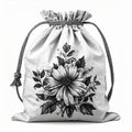 Gray Linen Drawstring Bag with Black Floral Print Royalty Free Stock Photo