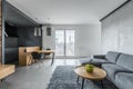 Gray living room with balcony