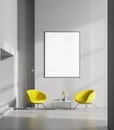 Gray living room interior with yellow armchairs and mock up poster Royalty Free Stock Photo