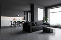 Gray living room and kitchen corner Royalty Free Stock Photo