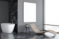 Gray luxury bathroom interior, tub and poster Royalty Free Stock Photo